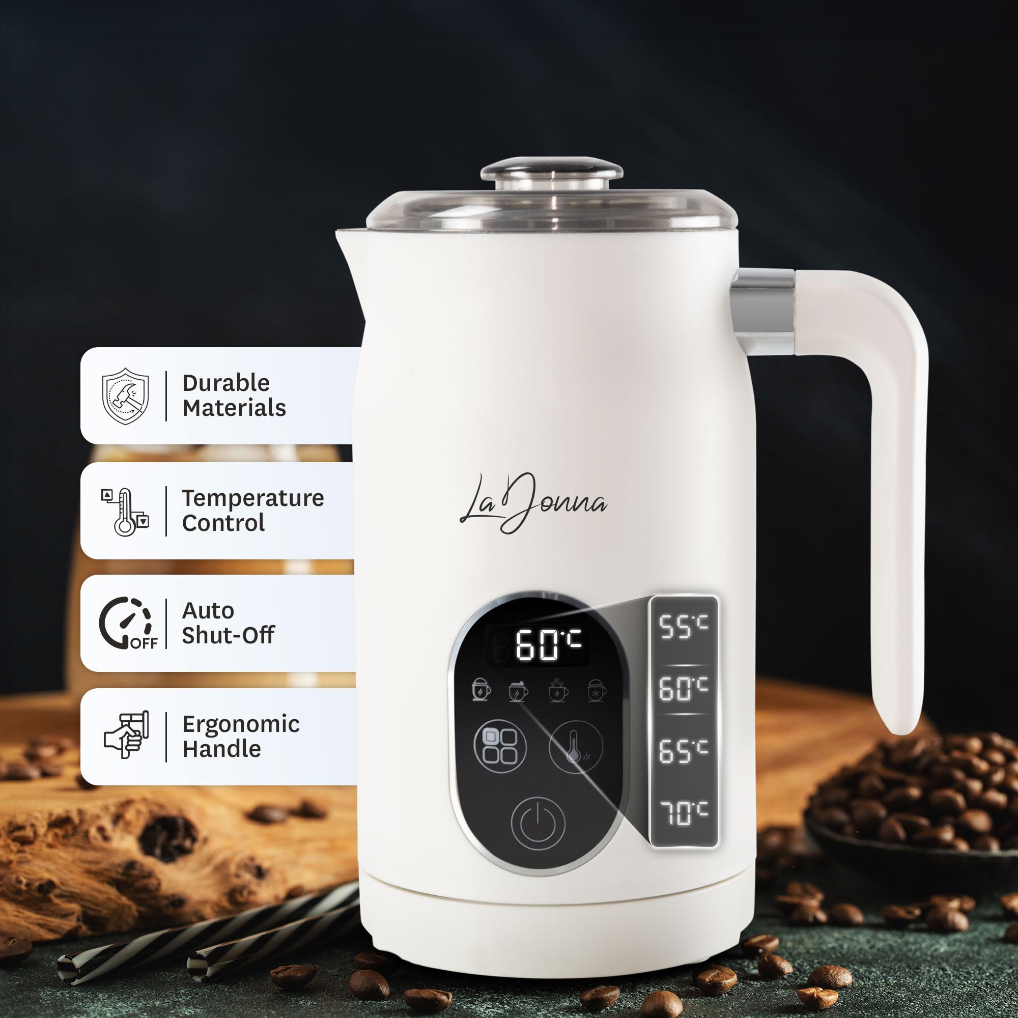 LaDonna Electric Milk Frother & Steamer, 4-in-1 Coffee Frother & Hot Chocolate Machine - Milk Heater, Foamer & Warmer - Cold Foam & Hot Milk for Lattes, Cappuccinos, Hot Chocolate, Iced Coffee-La Donna-Black-DREIBACH