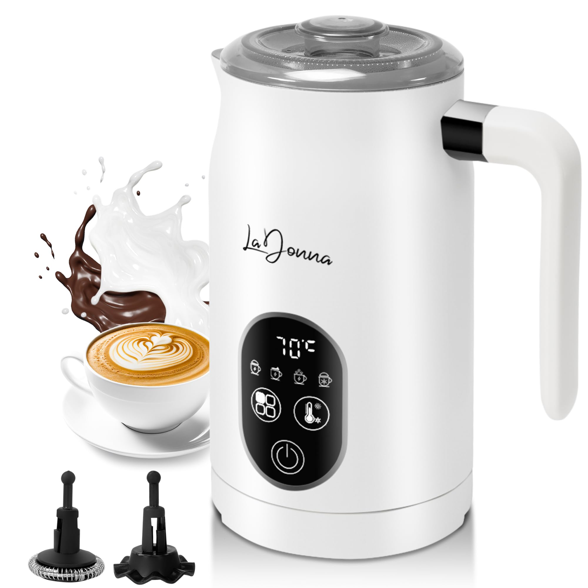 LaDonna Electric Milk Frother & Steamer, 4-in-1 Coffee Frother & Hot Chocolate Machine - Milk Heater, Foamer & Warmer - Cold Foam & Hot Milk for Lattes, Cappuccinos, Hot Chocolate, Iced Coffee-La Donna-White-DREIBACH
