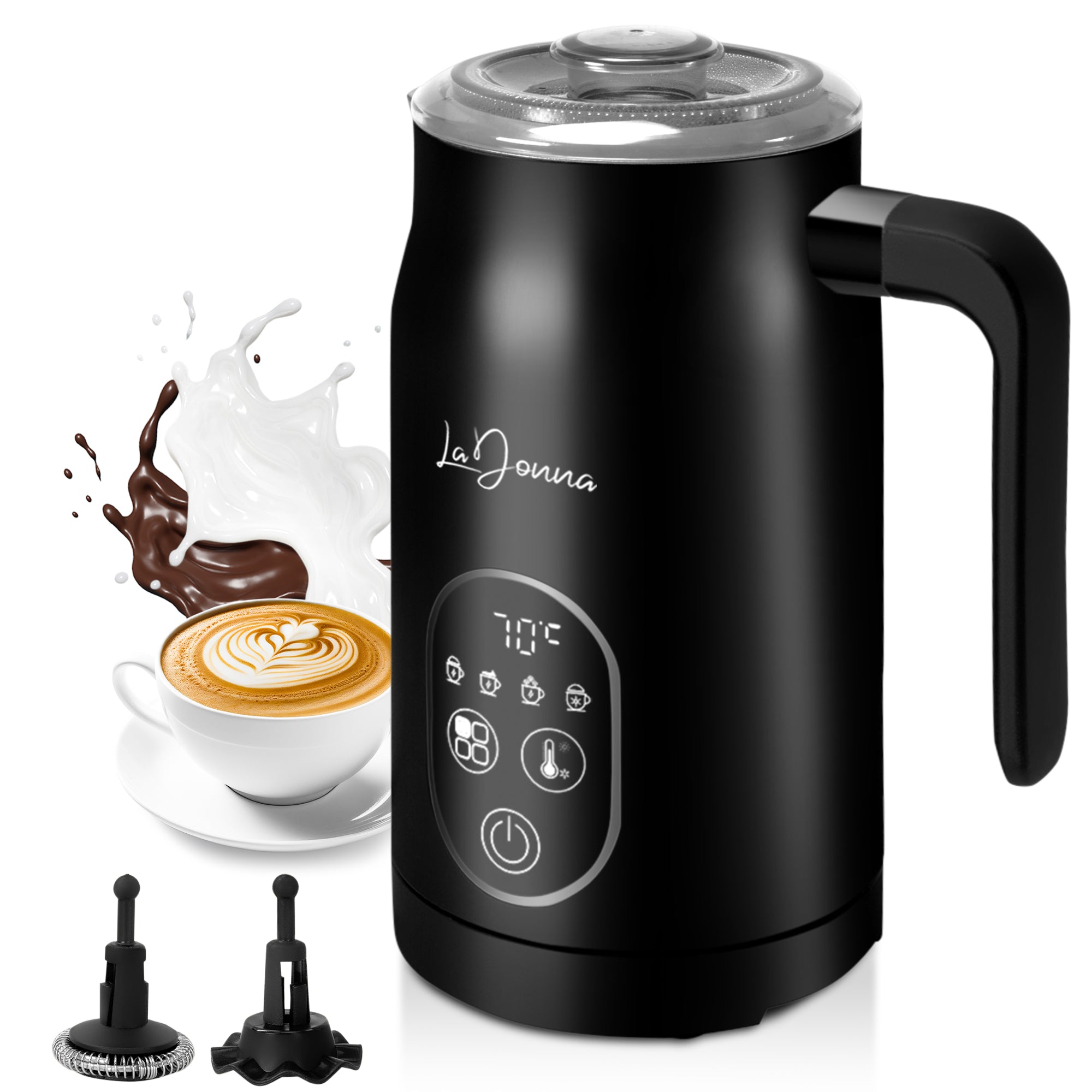 LaDonna Electric Milk Frother & Steamer, 4-in-1 Coffee Frother & Hot Chocolate Machine - Milk Heater, Foamer & Warmer - Cold Foam & Hot Milk for Lattes, Cappuccinos, Hot Chocolate, Iced Coffee-La Donna-Black-DREIBACH