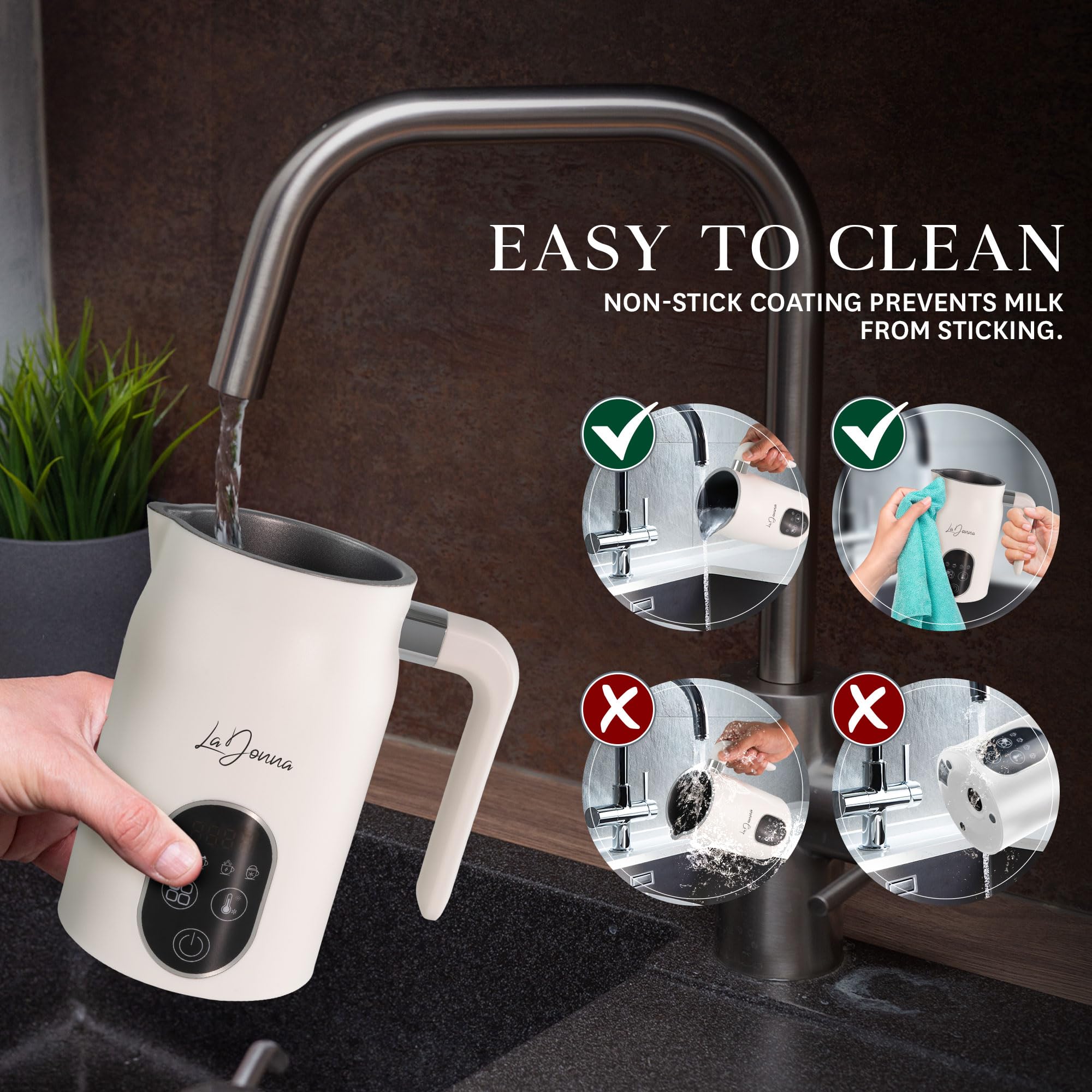 LaDonna Electric Milk Frother & Steamer, 4-in-1 Coffee Frother & Hot Chocolate Machine - Milk Heater, Foamer & Warmer - Cold Foam & Hot Milk for Lattes, Cappuccinos, Hot Chocolate, Iced Coffee-La Donna-Black-DREIBACH
