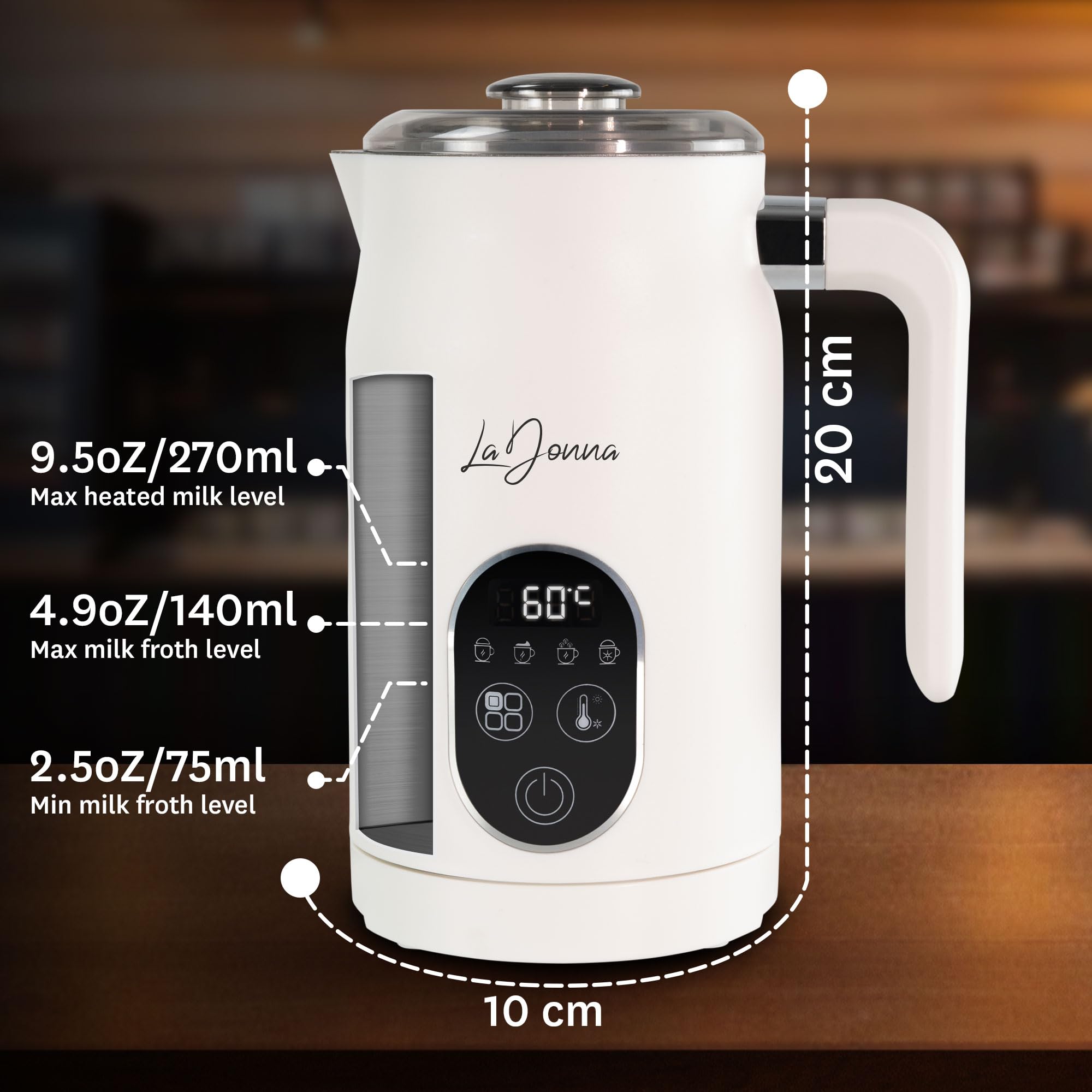 LaDonna Electric Milk Frother & Steamer, 4-in-1 Coffee Frother & Hot Chocolate Machine - Milk Heater, Foamer & Warmer - Cold Foam & Hot Milk for Lattes, Cappuccinos, Hot Chocolate, Iced Coffee-La Donna-Black-DREIBACH