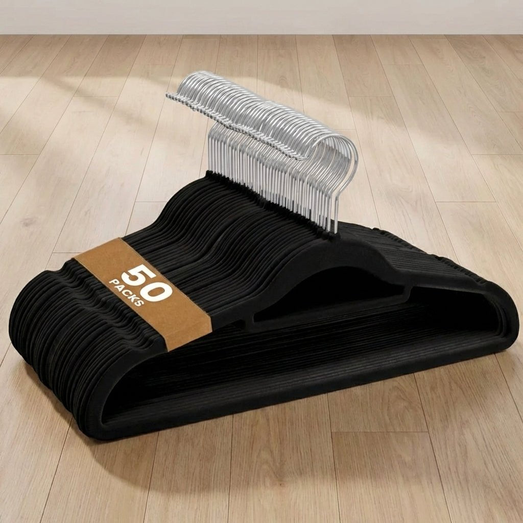 Non-Slip Velvet Hangers-Home & Living-Sasha Morel-Black-50 Pack-DREIBACH