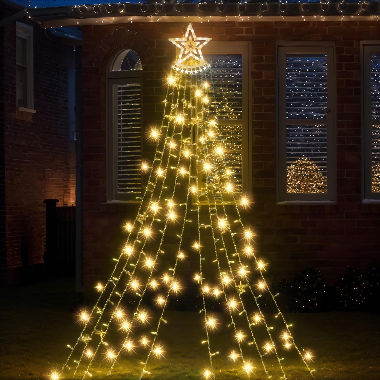 Outdoor Waterfall LED Curtain Lights-Christmas Decor-GloBrite-Warm White-DREIBACH