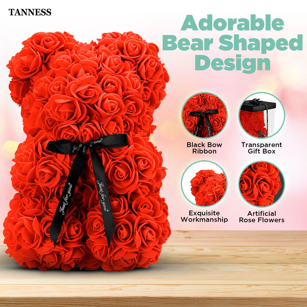 Rose Bear with Gift Box-Christmas Decor-TANNESS-Hot Pink-DREIBACH