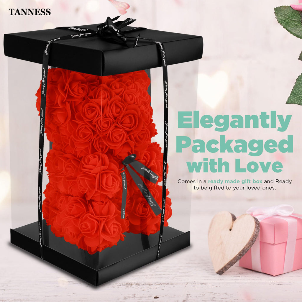 Rose Bear with Gift Box-Christmas Decor-TANNESS-Hot Pink-DREIBACH