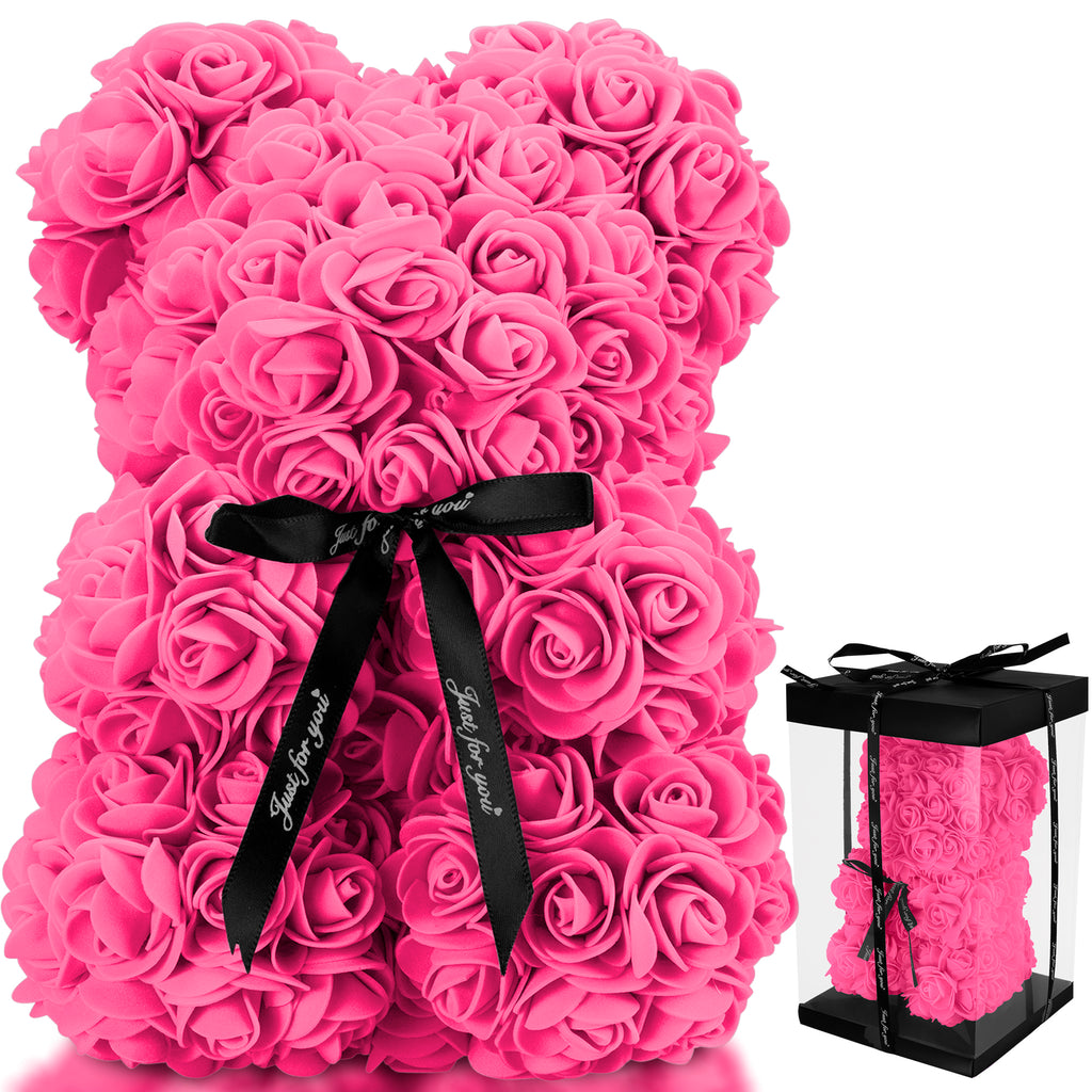 Rose Bear with Gift Box-Christmas Decor-TANNESS-Hot Pink-DREIBACH
