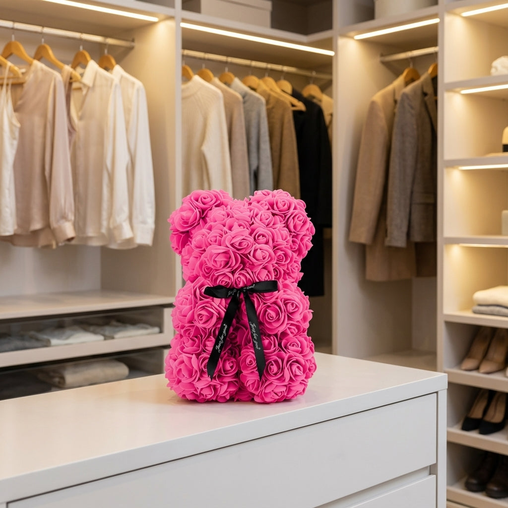 Rose Bear with Gift Box-Christmas Decor-TANNESS-Hot Pink-DREIBACH