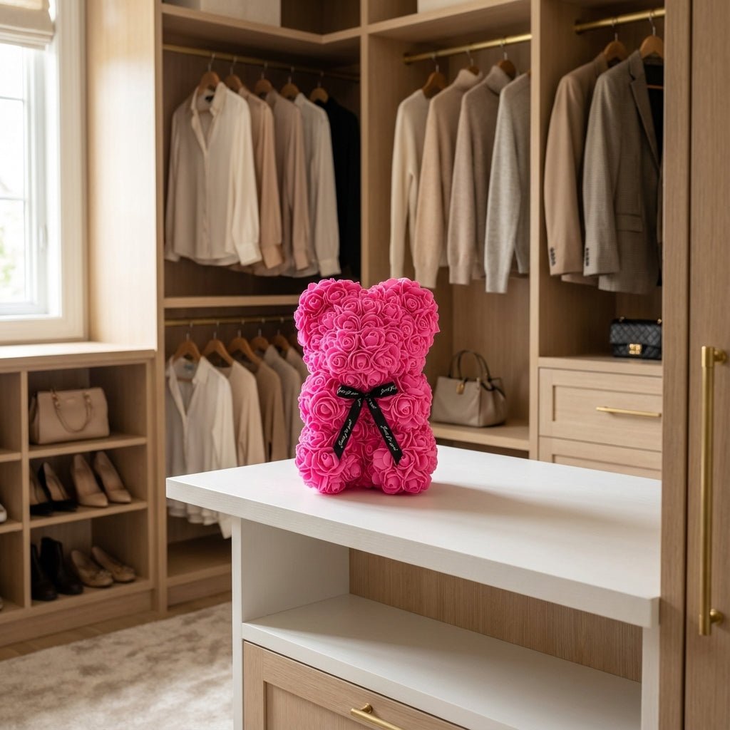 Rose Bear with Gift Box-Christmas Decor-TANNESS-Hot Pink-DREIBACH