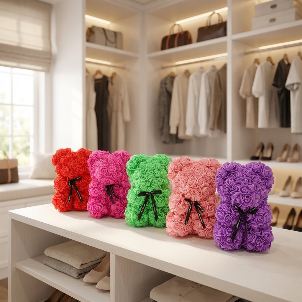 Rose Bear with Gift Box-Christmas Decor-TANNESS-Hot Pink-DREIBACH