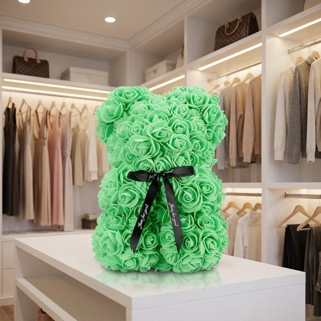 Rose Bear with Gift Box-Christmas Decor-TANNESS-Turquoise-DREIBACH