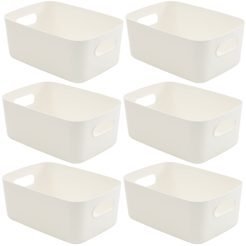 SA Products 7 Pack Plastic Storage Boxes | Colourful Storage Baskets with Handles | Stackable Cupboard Organiser | Kitchen Cupboard Storage for Bathroom, Bedroom, Office, School and Home-SA Products-White-6pc Storage Basket-DREIBACH