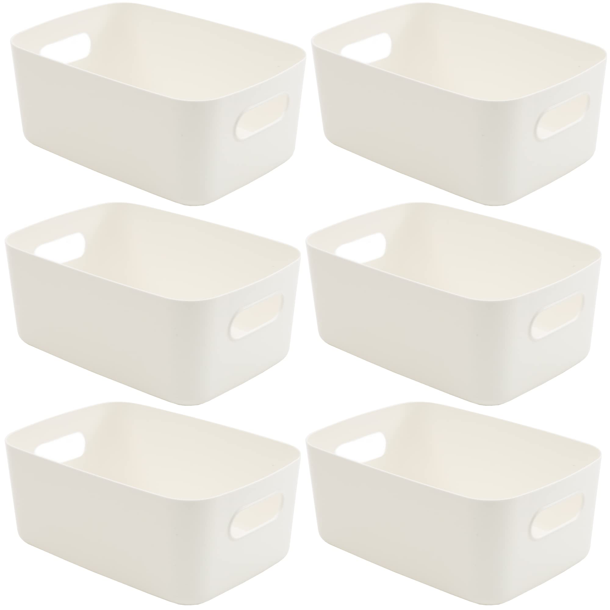 SA Products 7 Pack Plastic Storage Boxes | Colourful Storage Baskets with Handles | Stackable Cupboard Organiser | Kitchen Cupboard Storage for Bathroom, Bedroom, Office, School and Home-SA Products-White-6pc Storage Basket-DREIBACH