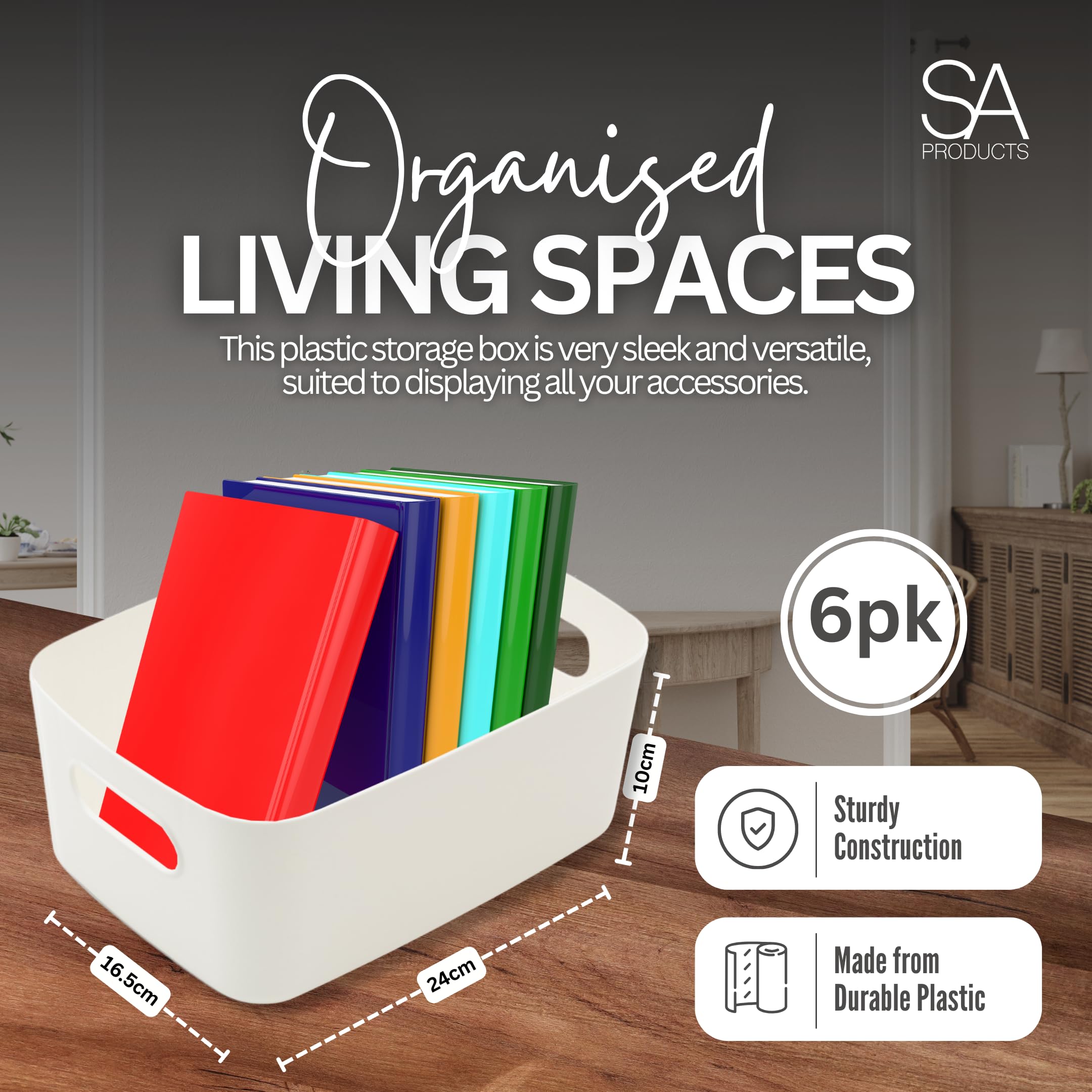 SA Products 7 Pack Plastic Storage Boxes | Colourful Storage Baskets with Handles | Stackable Cupboard Organiser | Kitchen Cupboard Storage for Bathroom, Bedroom, Office, School and Home-SA Products-Grey-3pc Storage Basket-DREIBACH