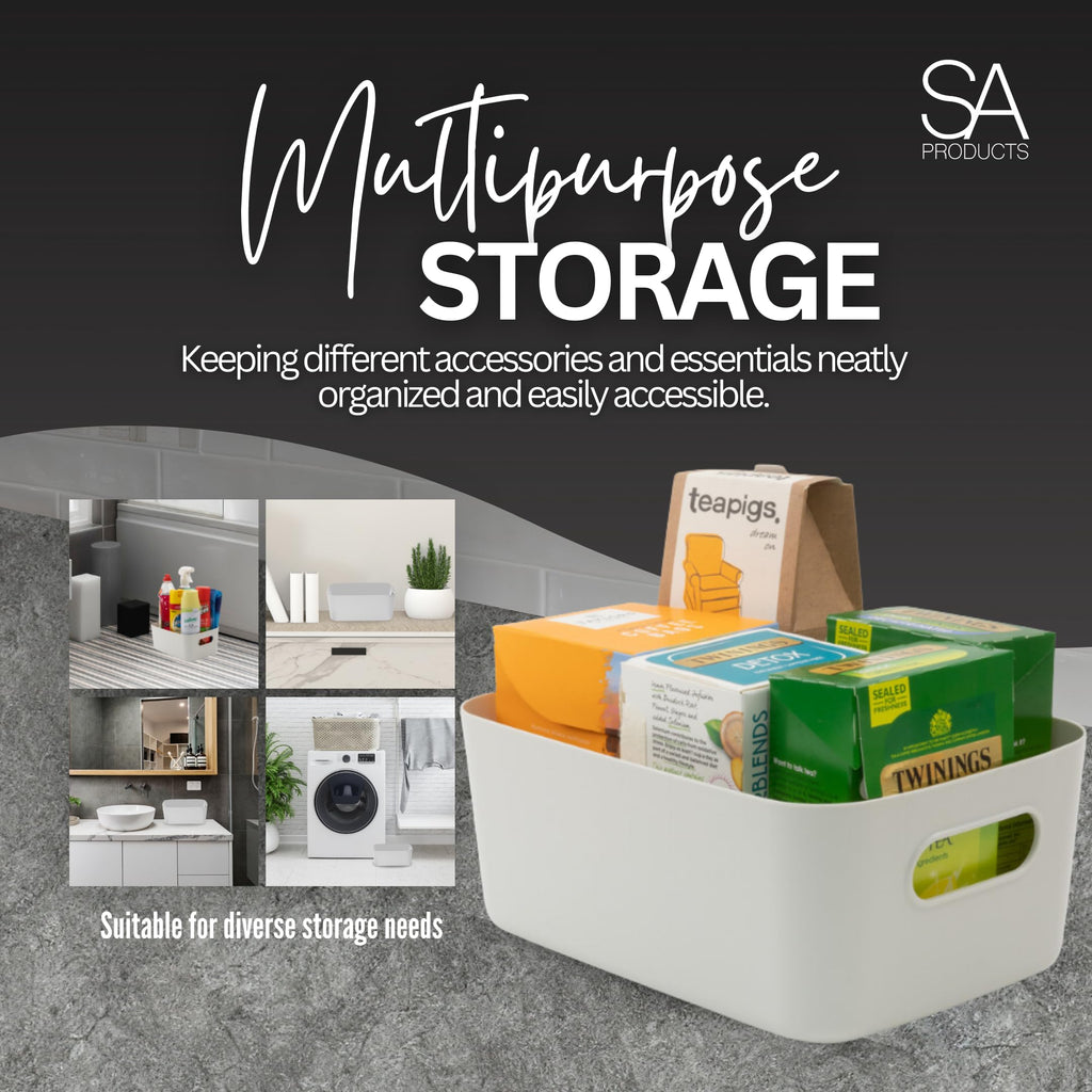 SA Products 7 Pack Plastic Storage Boxes | Colourful Storage Baskets with Handles | Stackable Cupboard Organiser | Kitchen Cupboard Storage for Bathroom, Bedroom, Office, School and Home-SA Products-Grey-3pc Storage Basket-DREIBACH