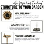 SA Products Solar Bird Bath - Drinking Water Bowl with Sun-Powered Fountain for Garden Birds - Decorative Standing Outdoor Bird Bath Dish in a Rustic Bronze Finish for Lawn, Backyard, Aviary - 80x50cm-SA Products-DREIBACH