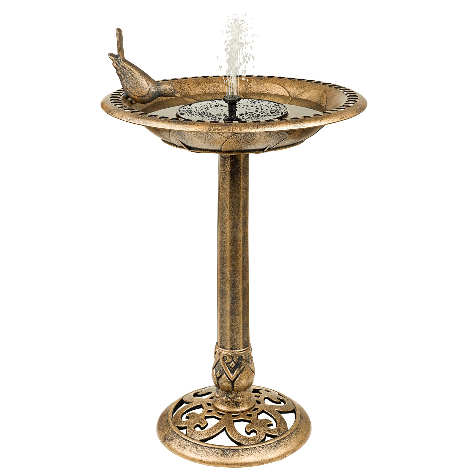 SA Products Solar Bird Bath - Drinking Water Bowl with Sun-Powered Fountain for Garden Birds - Decorative Standing Outdoor Bird Bath Dish in a Rustic Bronze Finish for Lawn, Backyard, Aviary - 80x50cm-SA Products-DREIBACH