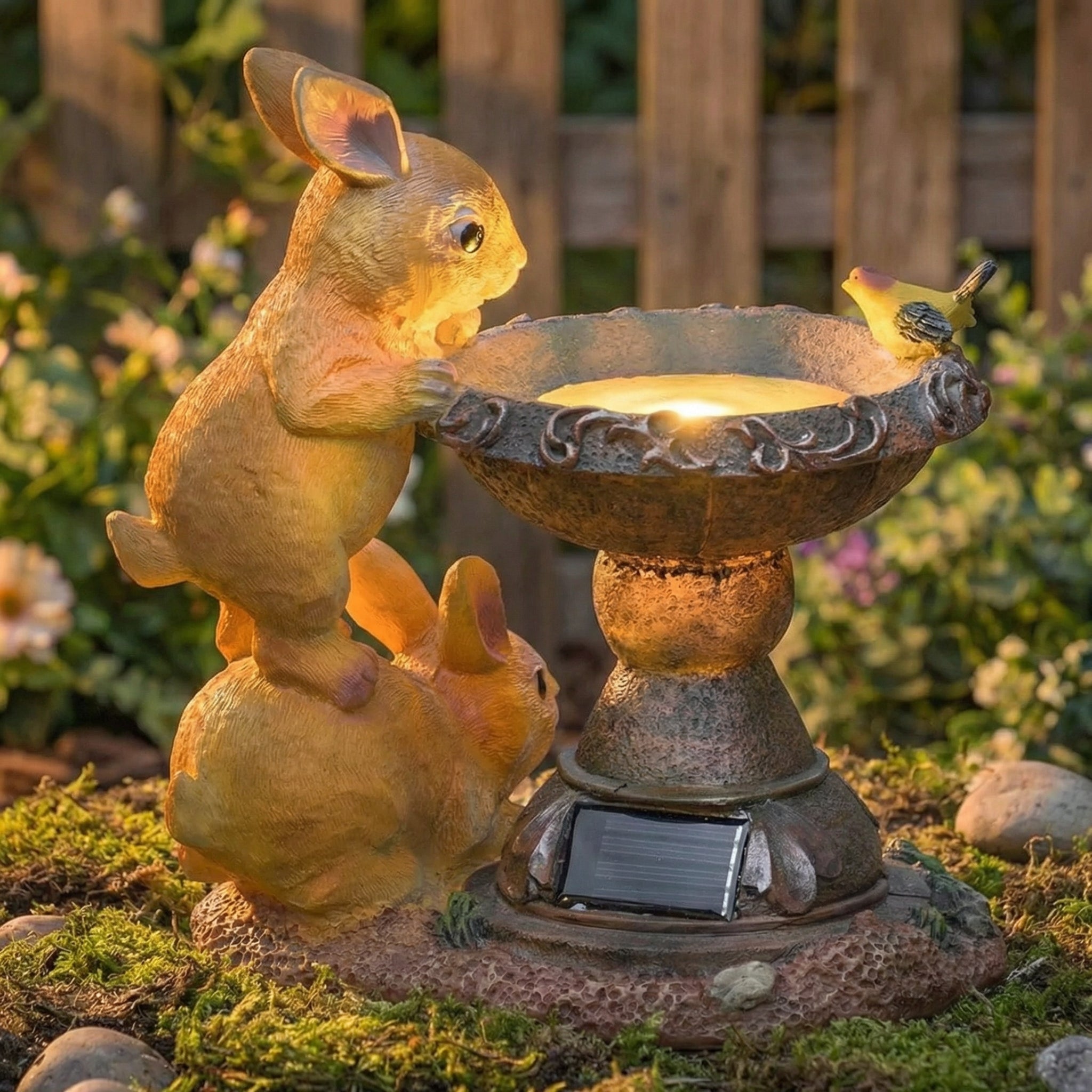 Solar Rabbits & Bird Statue-Garden & Outdoor-GloBrite-DREIBACH