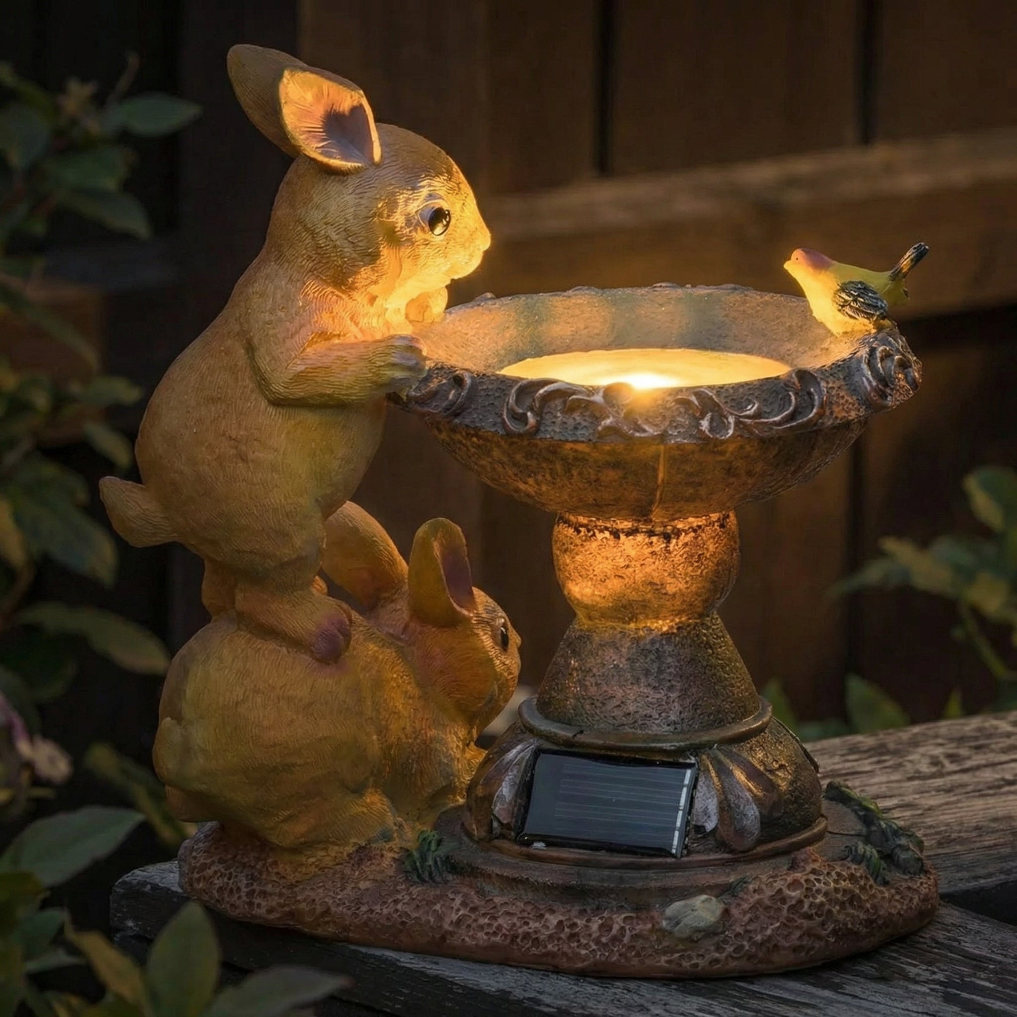 Solar Rabbits & Bird Statue-Garden & Outdoor-GloBrite-DREIBACH