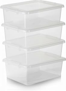 TANNESS - 4 Pack 30L Underbed Storage Boxes with Lids | Clear Plastic Storage Containers with Black Lids | Stackable Storage Boxes for Home, Office, and Kitchen Organization-TANNESS-DREIBACH