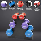 Tanness Set of 6 Hand Weights Hex Dumbbells with Rack Stand | Neoprene Coated Fitness Accessories | Home Gym Equipment Workouts Strength Training Dumbbells Set 3 Pairs (1KG, 2KG, 3KG)-TANNESS-DREIBACH