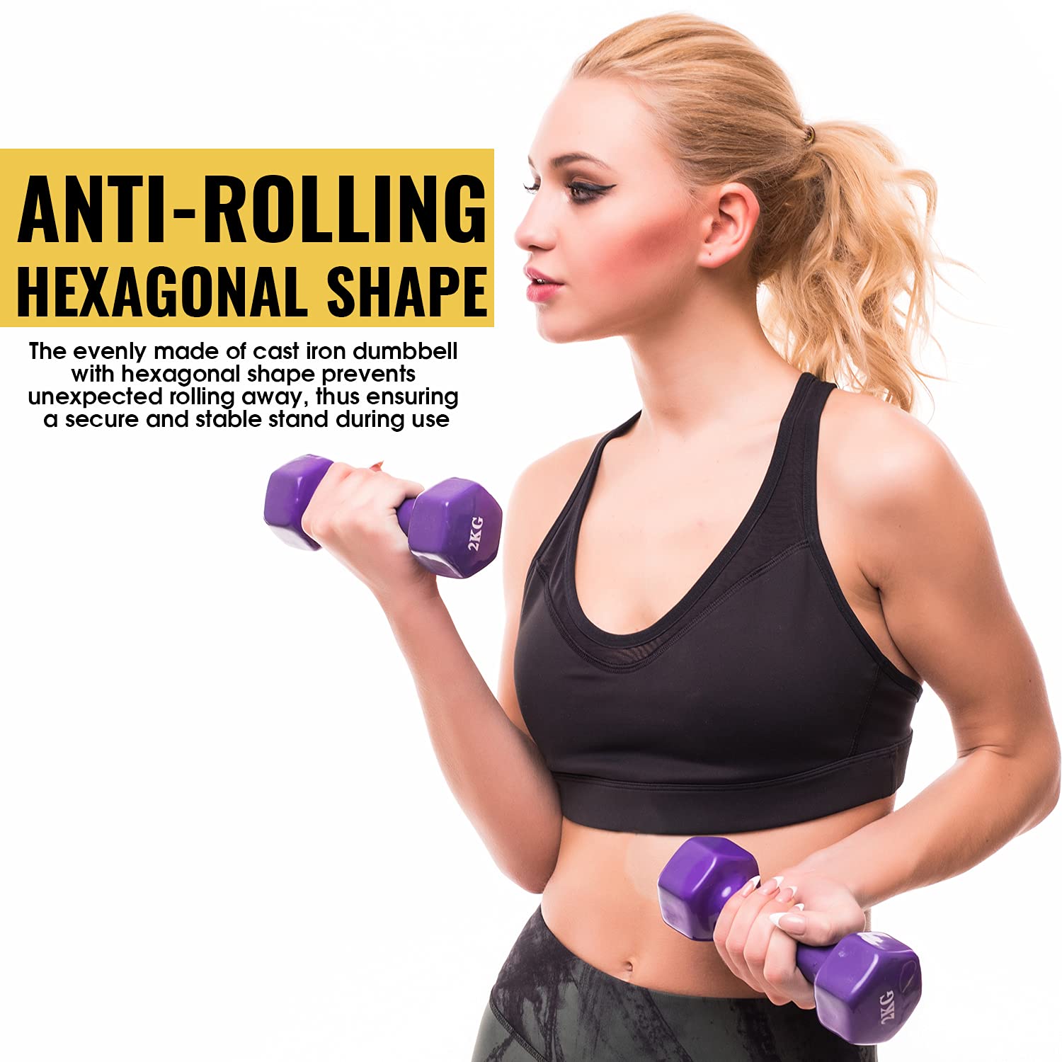 Tanness Set of 6 Hand Weights Hex Dumbbells with Rack Stand | Neoprene Coated Fitness Accessories | Home Gym Equipment Workouts Strength Training Dumbbells Set 3 Pairs (1KG, 2KG, 3KG)-TANNESS-DREIBACH