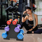 Tanness Set of 6 Hand Weights Hex Dumbbells with Rack Stand | Neoprene Coated Fitness Accessories | Home Gym Equipment Workouts Strength Training Dumbbells Set 3 Pairs (1KG, 2KG, 3KG)-TANNESS-DREIBACH