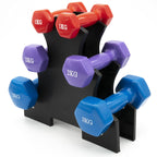 Tanness Set of 6 Hand Weights Hex Dumbbells with Rack Stand | Neoprene Coated Fitness Accessories | Home Gym Equipment Workouts Strength Training Dumbbells Set 3 Pairs (1KG, 2KG, 3KG)-TANNESS-DREIBACH