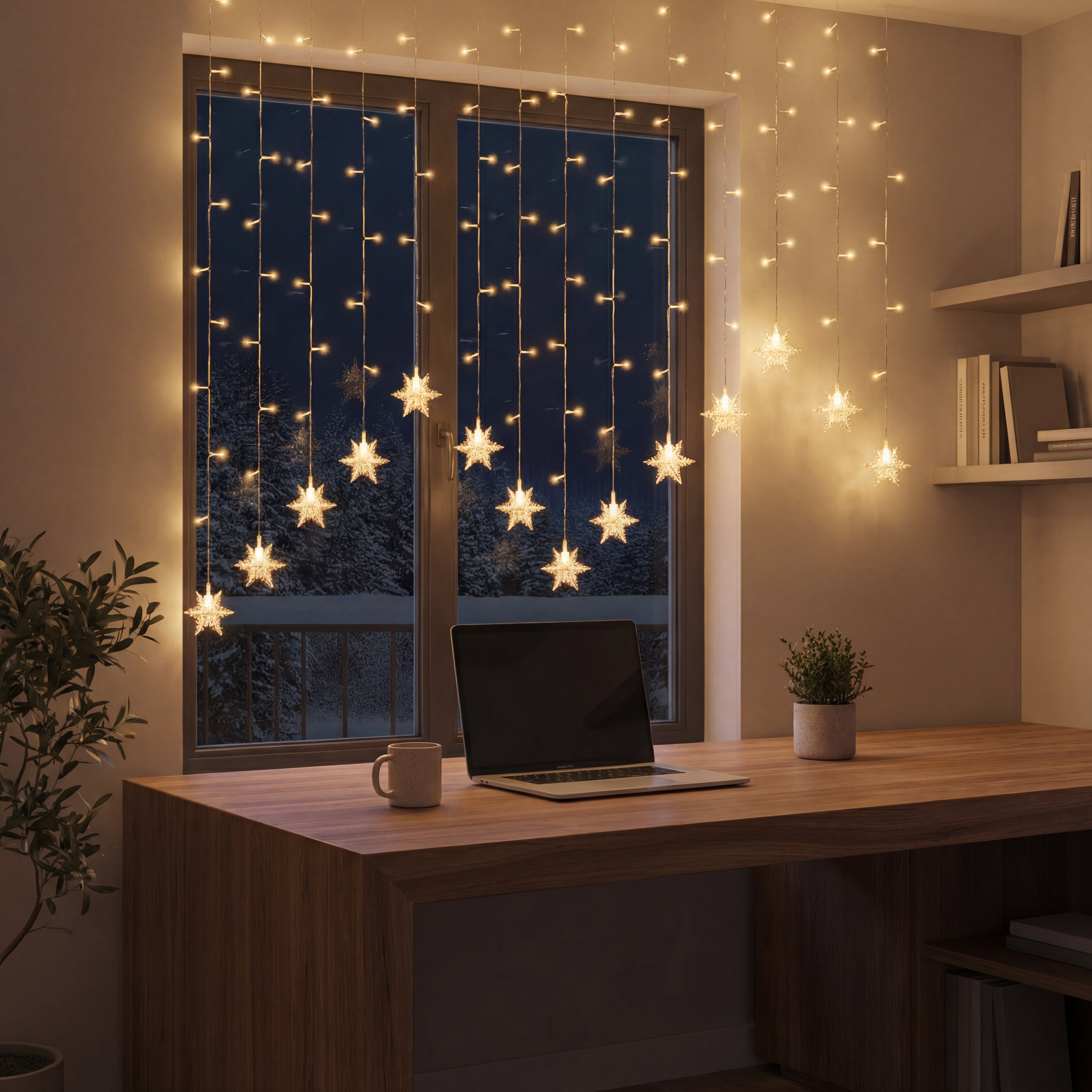 Window Curtain Lights-Christmas Decor-GloBrite-Snowflake - Warm-DREIBACH