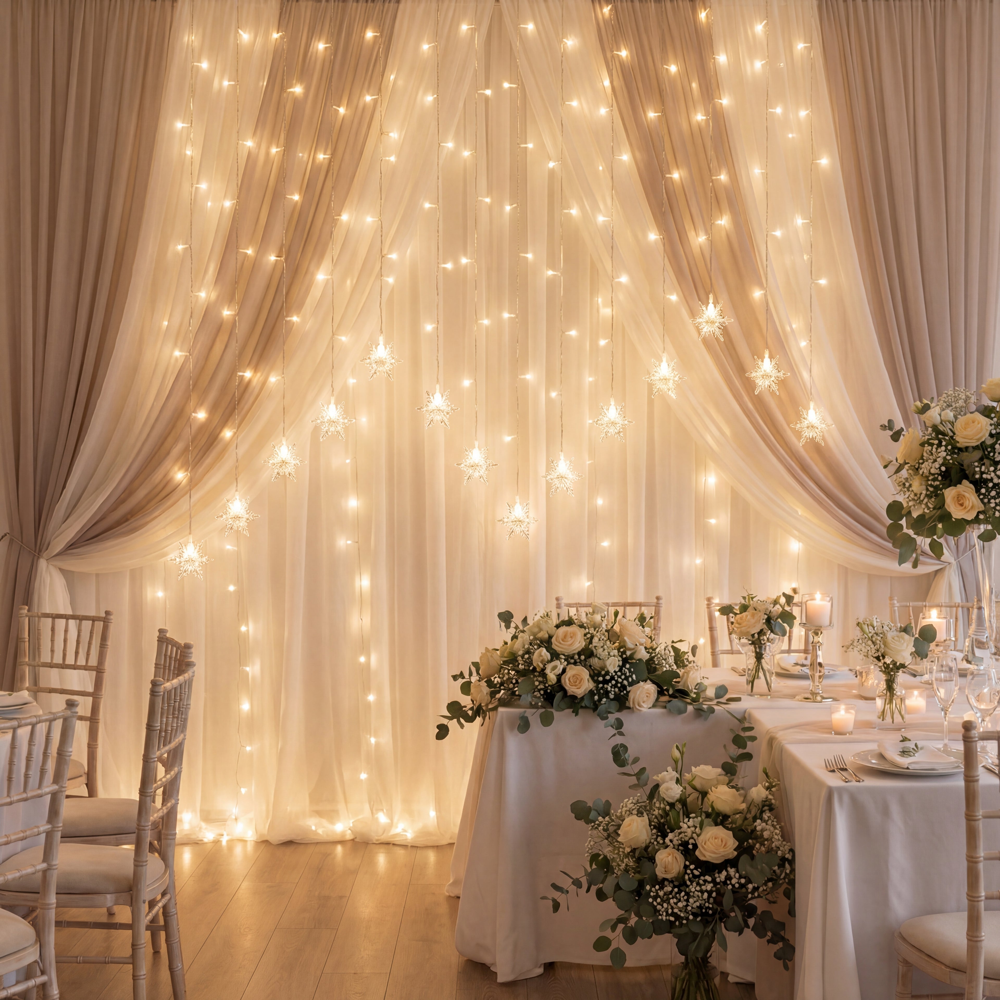 Window Curtain Lights-Christmas Decor-GloBrite-Snowflake - Warm-DREIBACH