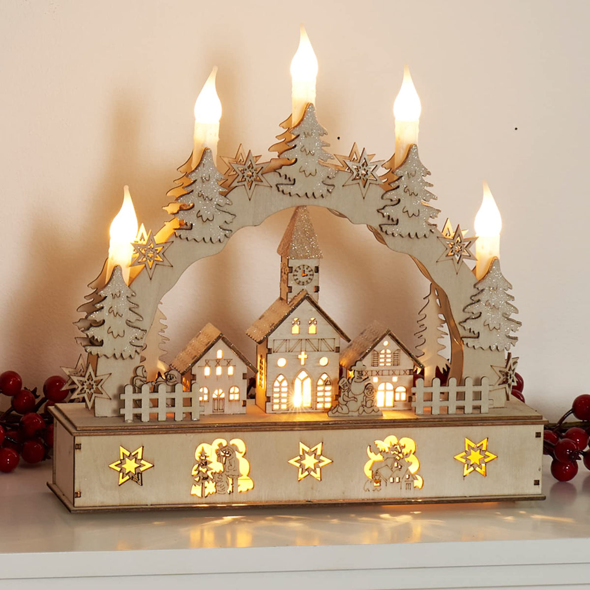 Wooden Candle Town-Christmas Decor-GloBrite-DREIBACH