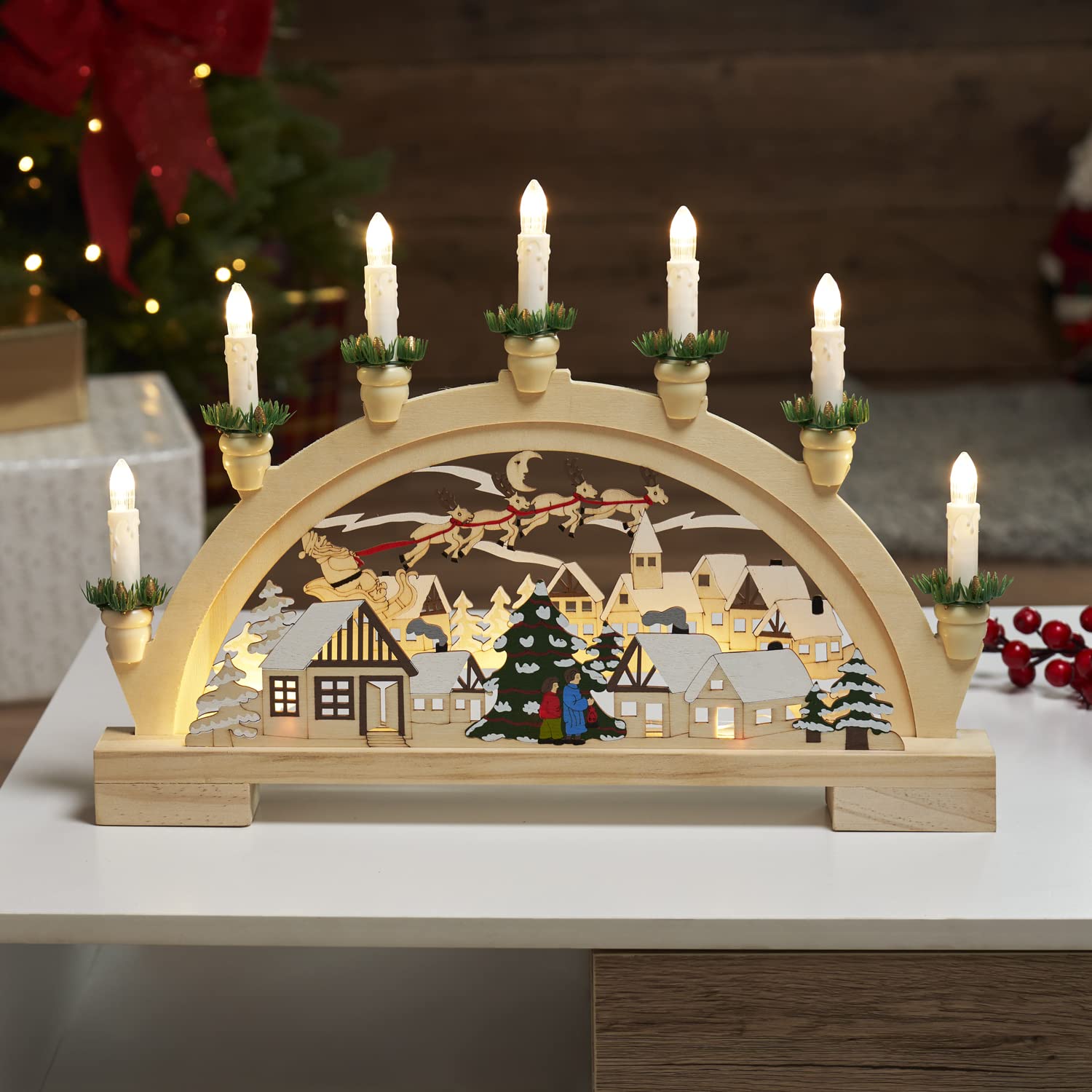 Wooden Christmas Candle Holder-Christmas Decor-GloBrite-DREIBACH