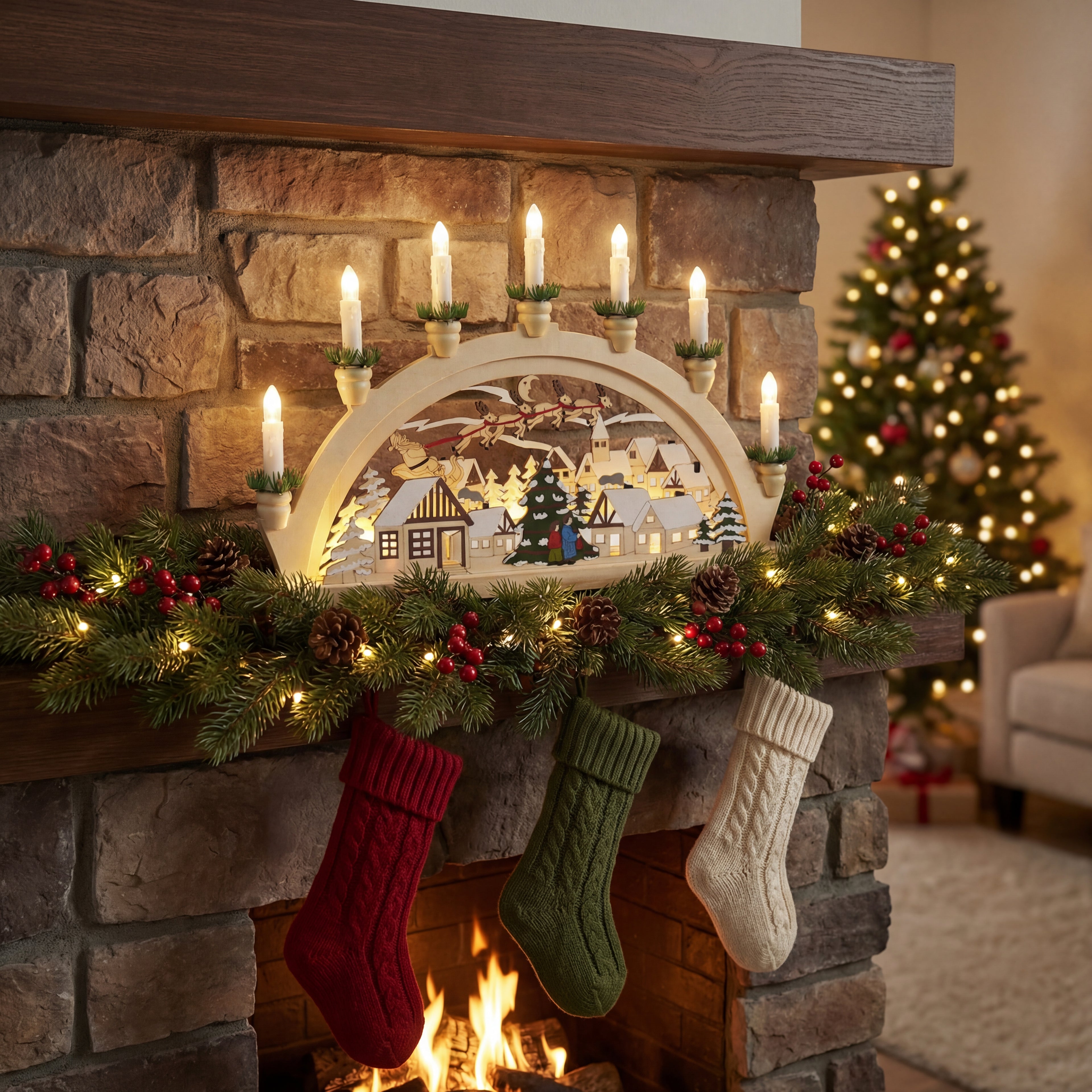 Wooden Christmas Candle Holder-Christmas Decor-GloBrite-DREIBACH